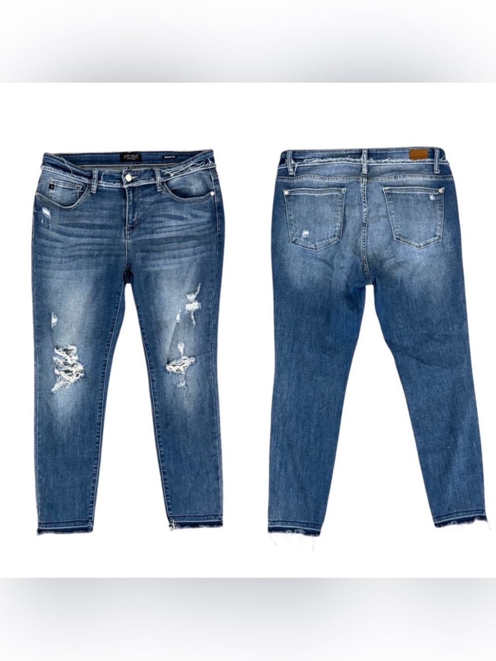 Judy Blue Distressed Skinny Jeans Size 32 Raw Hem Faded Medium Wash